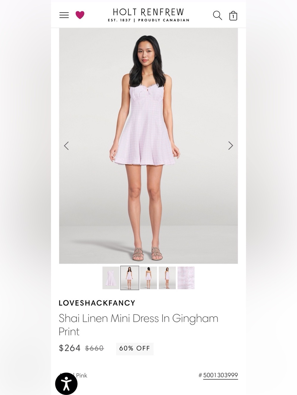 LoveShackFancy Shai Linen Gingham Mini Dress Pink | US 4